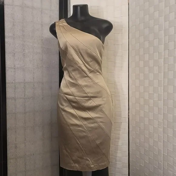 BRAND NEW CALVIN KLEIN STRETCH SILK SATIN ONE SHOULDER SHEATH DRESS - Picture 9 of 12
